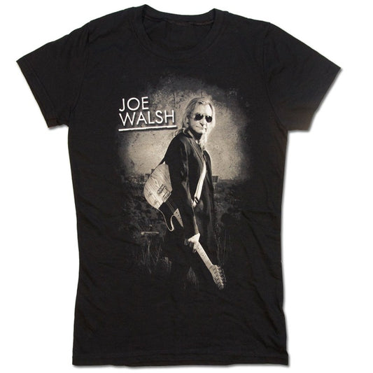 womens tee-black- photo of Joe and guitar "Joe Walsh"