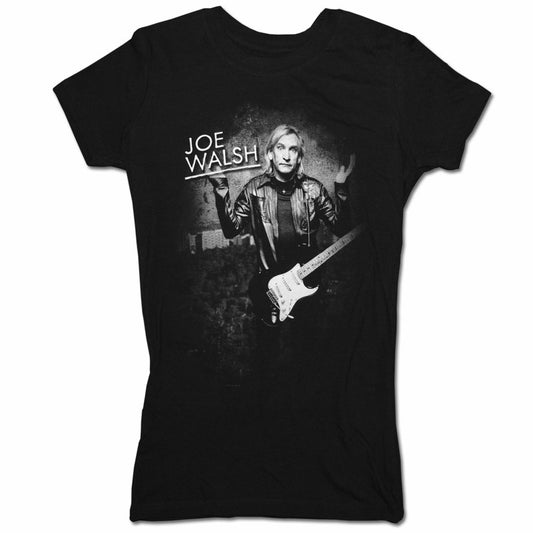 womens tee-black-"Joe Walsh" Joe with guitar holding his hands up