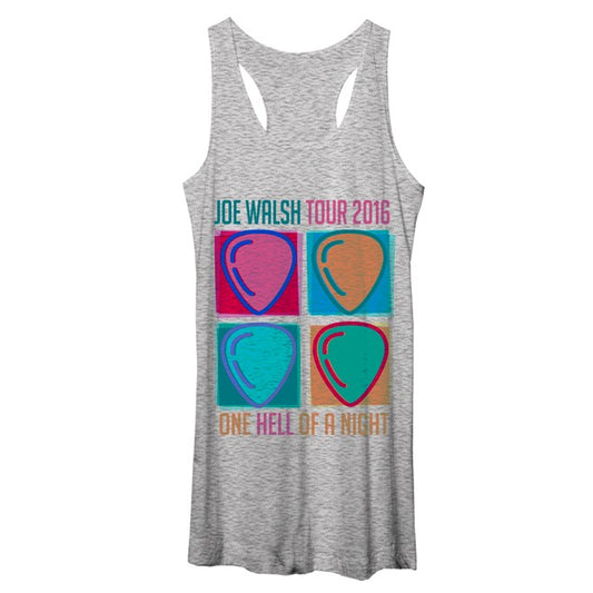 women's tank-grey-"Joe Walsh tour 2016 one hell of a night" with guitar picks